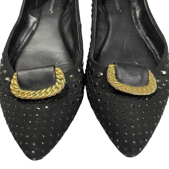 Vintage Shoe Clips gold tone with black faux leather - Picture 1 of 8